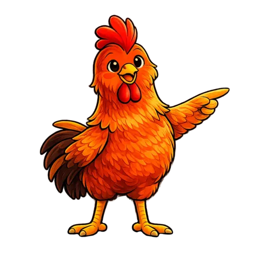 Salva, gallo mascota de Red Huevo señalando
