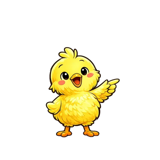Pollito mascota de Red Huevo señalando