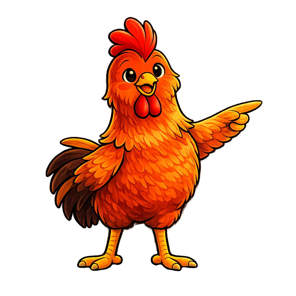 Salva, gallo mascota de Red Huevo señalando
